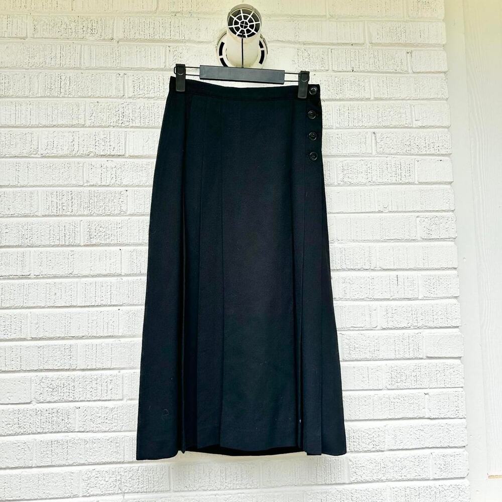 Vintage 90s Black Wool Midi Skirt